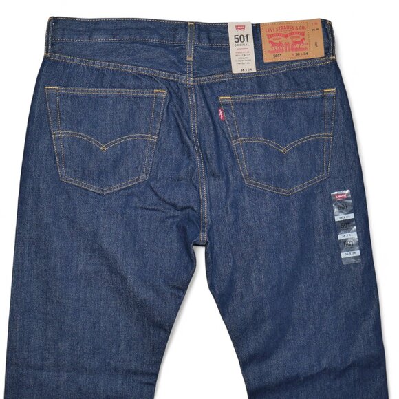 Levis 501 Men's Size 36X34 Jeans Dark Rinse Denim Original Fit Straight Leg NEW - Picture 5 of 11